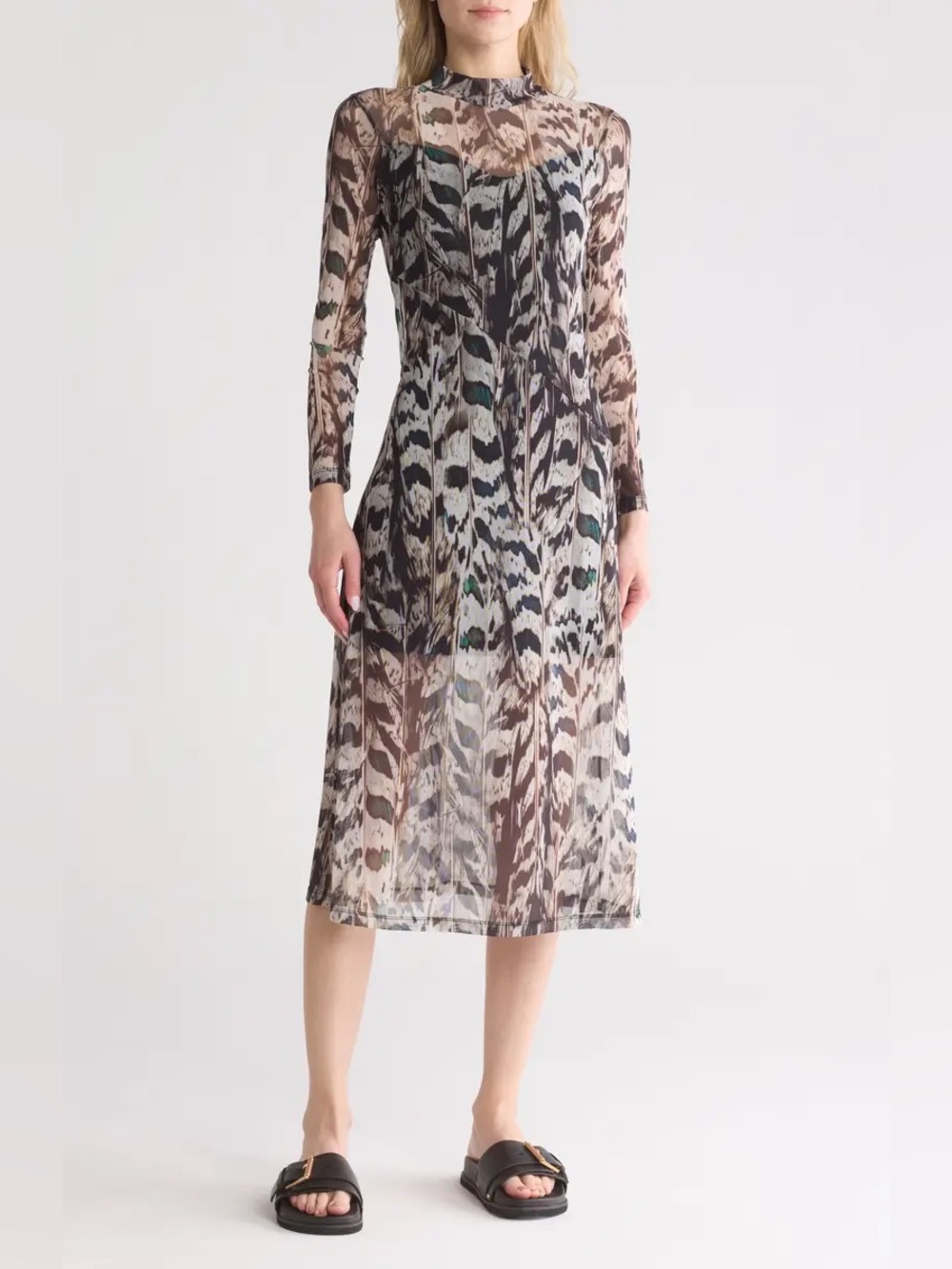 ALL SAINTS Hanna Ines Long Sleeve Mesh Midi Dress